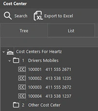 An image of the cost centers screen in the accounting system