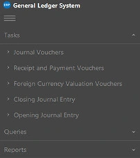 An image of the general ledger tasks in the accounting system